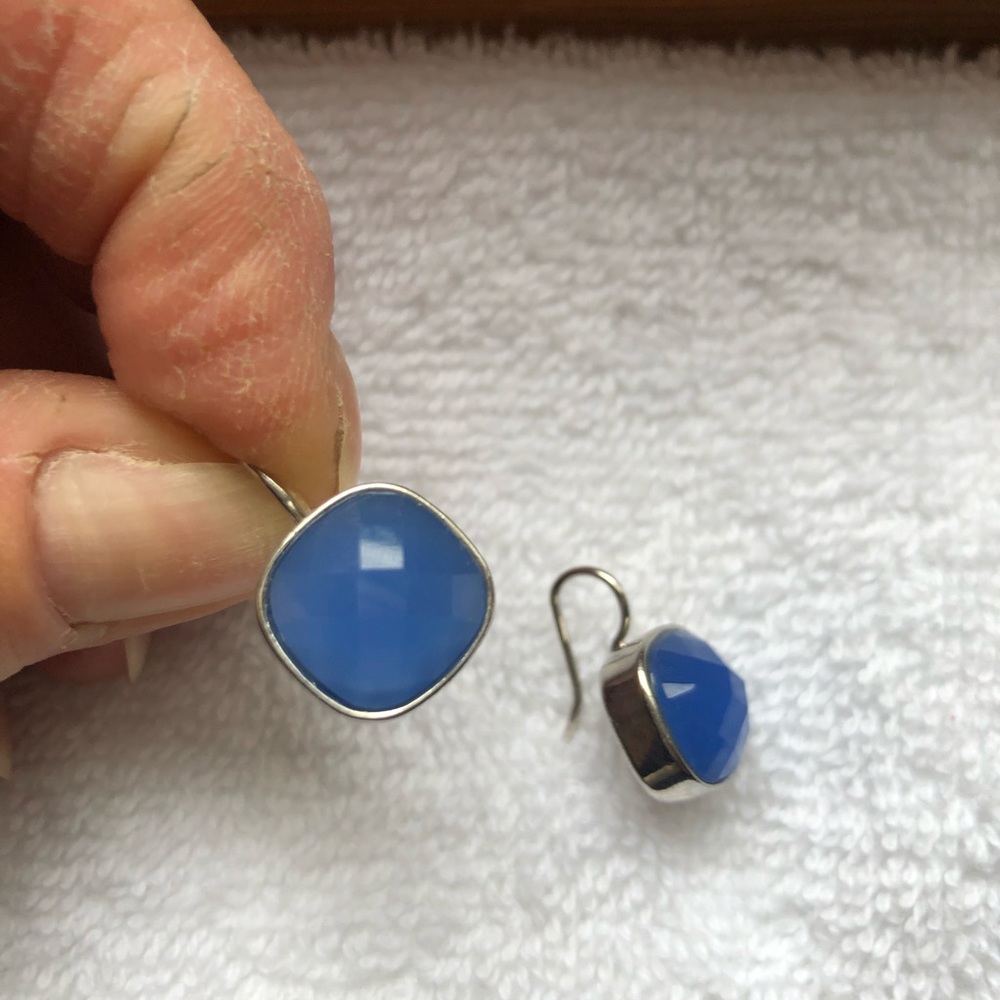 Square Blue and Silver Hook Earrings